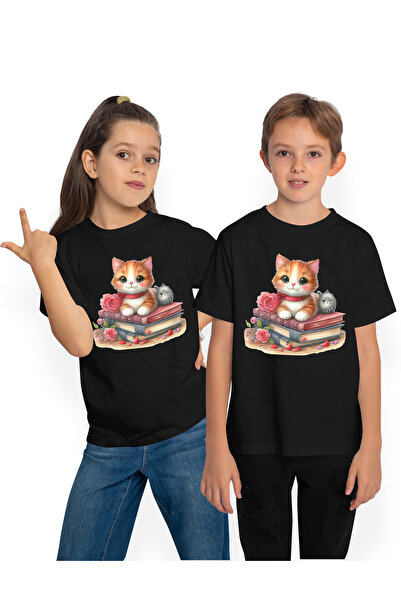 StoryGift Romania Παιδικό T-shirt με γατάκια που κάθονται σε μια στοίβα βιβλί...