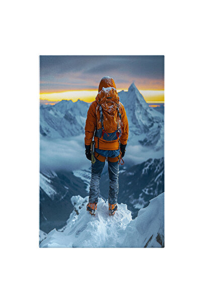 StoryGift Romania Tablou Canvas: Peisaj Un Căalător În Înălțimi Înzăpezite - Pe Culmile Albe Ale Munților Pictu