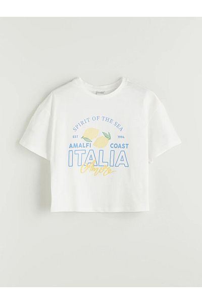LC Waikiki Lcw kids ecru crew neck italy b Printed girls' t-shirt and shorts