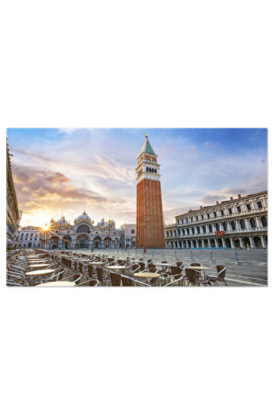 StoryGift Romania Tablou Canvas Piata San Marco, Italia, Cafea, Piazza, Bazilica, Apus, Arhitectura. 3861