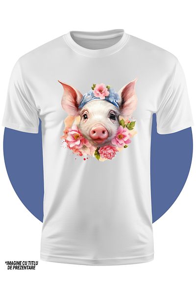 StoryGift Romania Tricou Copii Cu Un Purcel Curios, Ilustratie, Flori, Arta Abstracta, Pete De Culoare, Plan