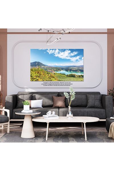 StoryGift Romania Canvas Painting Fabulous View Of Cles Castle And Santa Giustina Italy, Train, Lake, Nature, Tourist