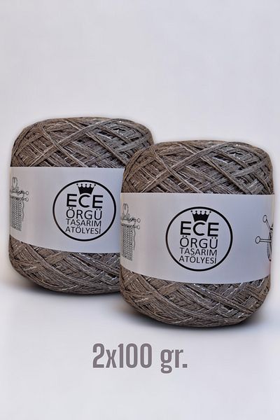 Ece Örgü Tasarım Atölyesi Πλεκτό σχοινί χειρός με ασημί γκλίτερ μεσαίο σκούρο μουχλό πράσινο, πολυστρωματικό μερσεριζέ βαμβάκι (200 γρ.)
