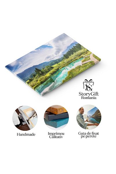 StoryGift Romania Tablou Canvas Priveliste Fabuloasa De Vara La Lacul Zelenci Slovenia, Natura, Munti Juliani, Va