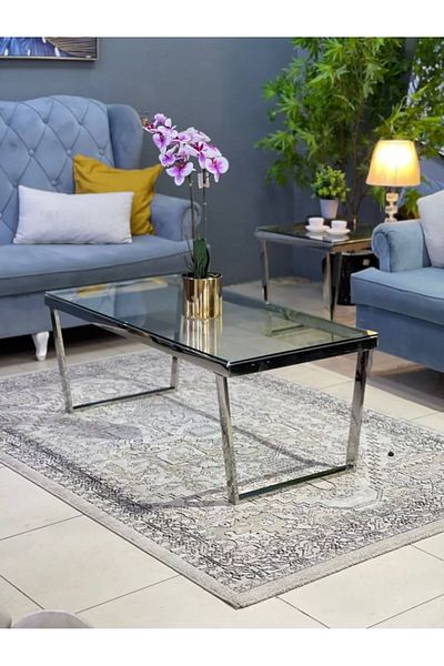 private house Silver center serving table with white clear glass