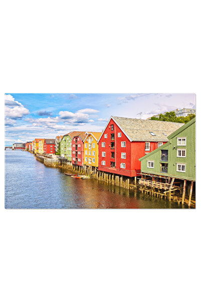 StoryGift Romania Tablou Canvas - Casa Traditionala Norvegiana De Pe Malul Ra...