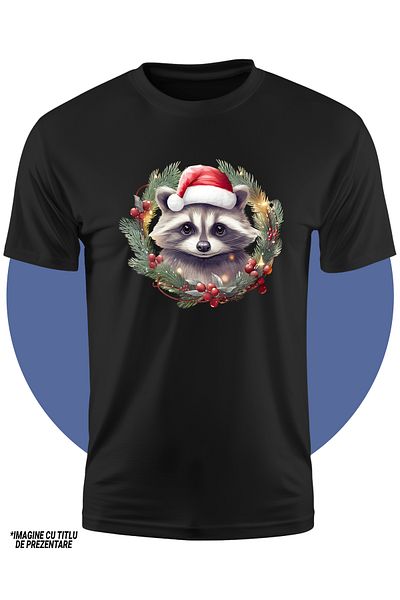 StoryGift Romania Tricou Copii Cu Un Raton Care Poarta O Caciula De Craciun, Ilustratie, Sarbatoare, Bucurie