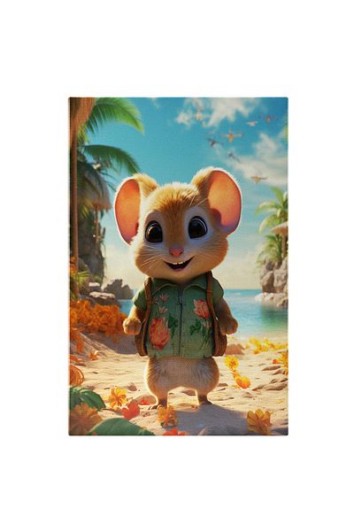 StoryGift Romania Canvas Painting: Enthusiastic Mouse on Beach Vacation in Floral Dress and Bird Choir on the Beach