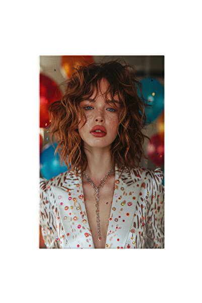 StoryGift Romania Tablou Canvas Cute Woman Cu Ochii Albastri Si Pistrui Cu Par Saten Deschis Imbracata In Sacou