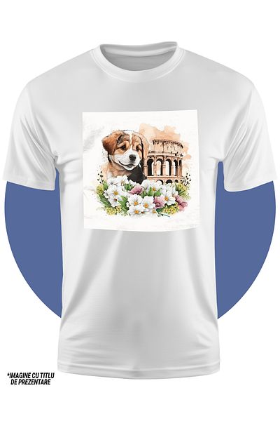 StoryGift Romania Tricou Copii Cu Un Catel Surprins, Ilustratie, La Roma, Colosseum, Arena, Gladiatori, Lupt