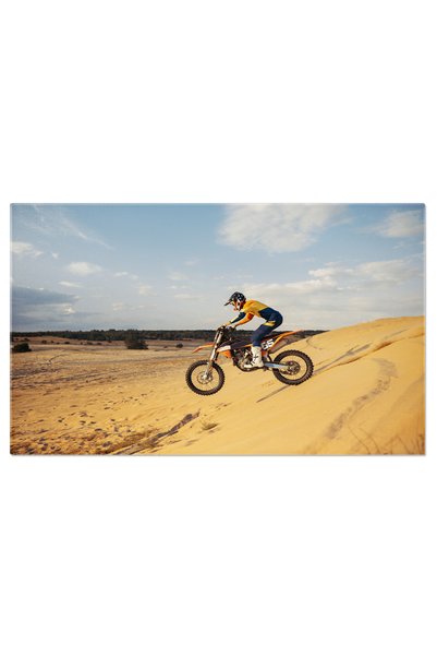 StoryGift Romania Tablou Canvas Motociclist Profesionist Cazand Pe Duna De Ni...