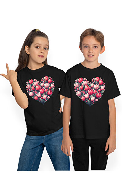 StoryGift Romania Tricou Copii Cu O Inima Facuta Din Flori, Ilustratie, Lalel...