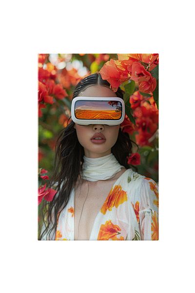 StoryGift Romania Tablou Canvas Personaj Femini Care Testeaza Ochelarii Virtuali Cu Parul Lung Cu Esarfa La Gat