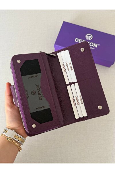 DERKON Portofel de dama model Cerny din piele naturala cu multe suporturi pentru carduri violet