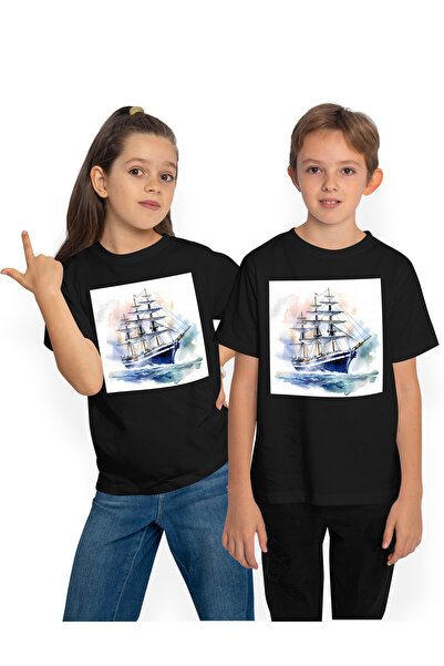 StoryGift Romania Tricou Copii Cu Un Vapor Care Navigheaza Intr-o Zi Linistit...