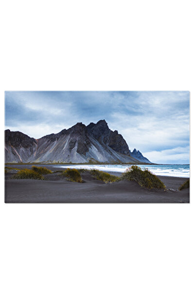 StoryGift Romania Tablou Canvas - Coasta Islandeza, Plaja Cu Nisip Negru, Munti Si Natura Salbatica