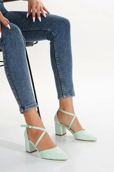 Satenora Kora Water Green Thick Heeled Shoes