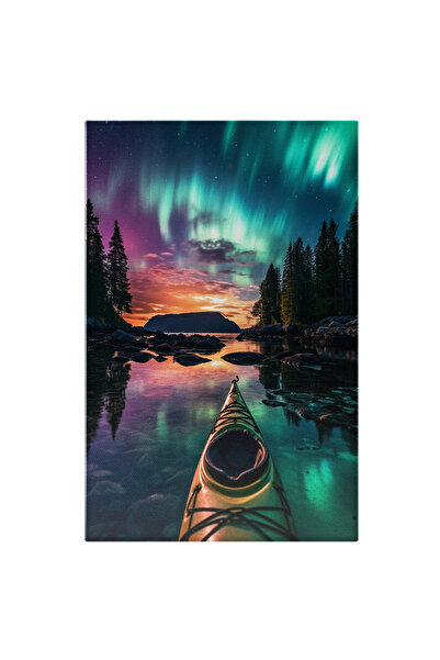 StoryGift Romania Tablou Canvas: Canoe Galbena Care Pluteste Pe Lacul In Care Se Reflecta Cerul Cu Stele Si Mult