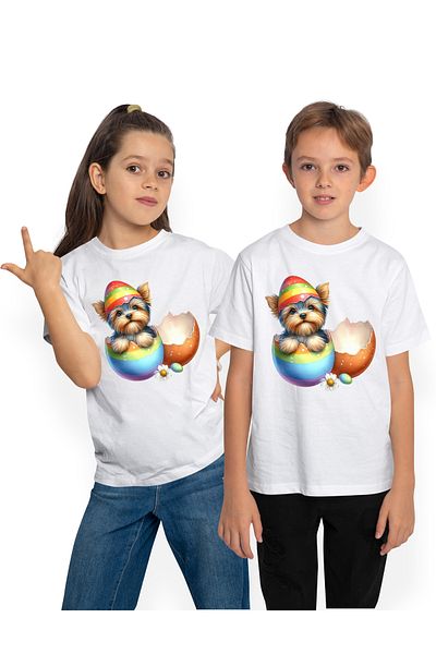 StoryGift Romania Tricou Copii Cu Un Catel Blanos Care Iese Dintr-un Ou Spart, Ilustratie, Floare Alba, Curi