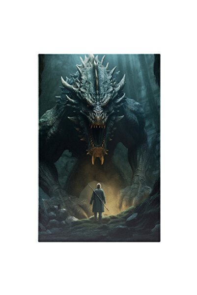 StoryGift Romania Tablou Canvas: Explorator Care A Intalnit O Creatura Uriasa - Mitica Furie Fantasy Pictura Dig