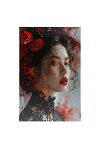StoryGift Romania Tablou Canvas: Portretul Unei Femei Înfloritoare Cu Ruj Roș...