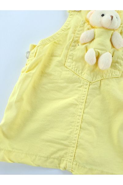 Butik Baby Girl / Child Linen Salopet Dress with Teddy Bear Detail