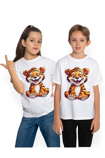 StoryGift Romania Children's T-shirt with a cheerful tiger, illustration, crazy, crazy look, wild animal, ju
