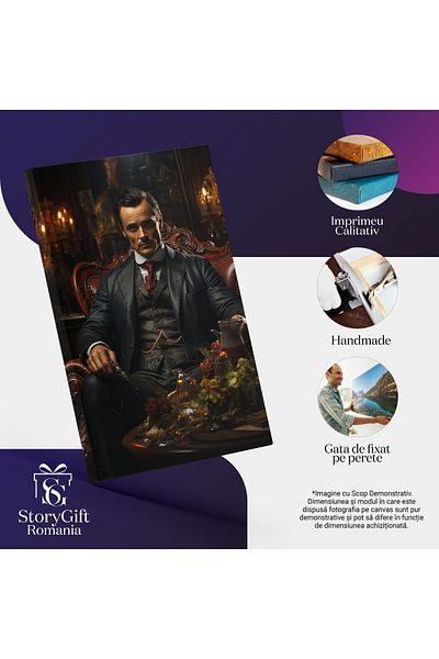 StoryGift Romania Tablou Canvas: Portretul Unui Barbat La Costum - Fotoliu Bogat Pictura Digitala