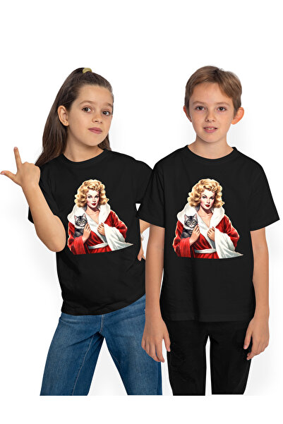 StoryGift Romania Tricou Copii Cu O Femeie Care Tine O Pisica, Ilustratie, Bl...