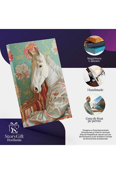 StoryGift Romania Tablou Canvas Calul Fugit Din Carusel Îmbrăcat În Robă Cu Safir Stă Pe Canapeaua Colorată , Pic