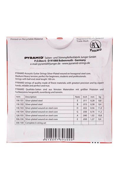 Pyramid Pyramid Silver Medium/Heavy Acoustic Guitar String Set