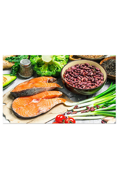 StoryGift Romania Tablou Canvas Peste Crud De Somon Cu Alimente Sanatoase O S...