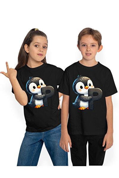 StoryGift Romania Tricou Copii Cu Un Pinguin Cu Litera "p", Ilustratie, Pentr...