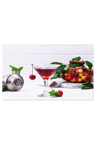 StoryGift Romania Tablou Canvas Eleganta In Culori Martini Rosu Cu Cirese, Cocktail De Vara, O Bautura Rafinata S