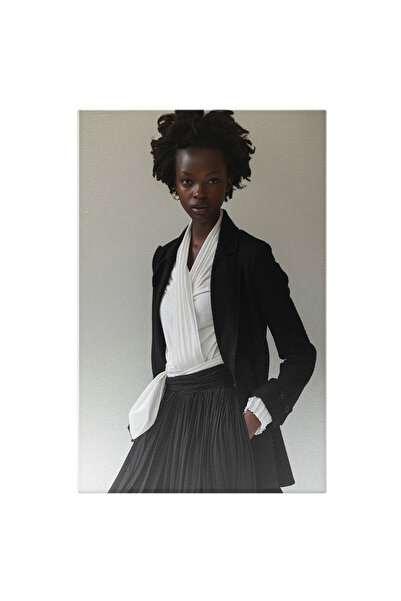 StoryGift Romania Tablou Canvas Negresa Femeie In Camasa Alba Si Fusta Cu Pliuri Neagra Cu Parul Scurt Cret Si S