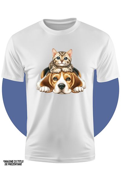 StoryGift Romania Tricou Copii Cu O Pisicuta Si Un Catelus, Ilustratie, Prietenie, Intelegere, Jucausi, Pent