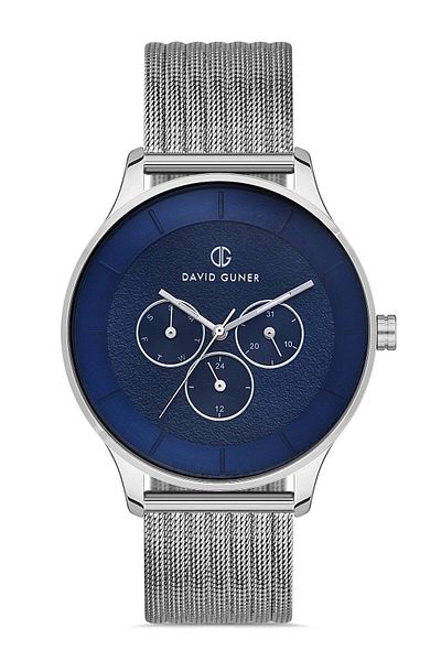 DAVID GUNER Men's Wristwatch with Silver Coated Blue Dial Dg-8246Gc-A3