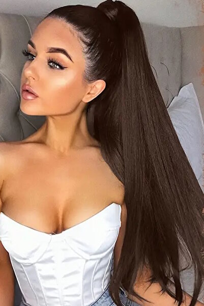 CAŞ DEKORASYON Kahverengi Renk Çıtçıtlı Düz At Kuyruğu Saç