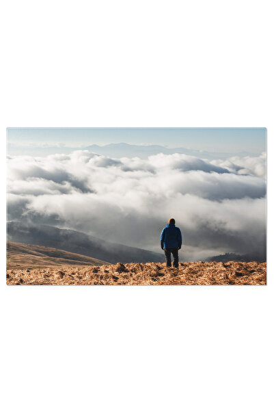 StoryGift Romania Tablou Canvas Om Singur Pe Marginea Stancii, Munte, Ceasca, Om, Calatorie, Toamna, Peisaj, Munt