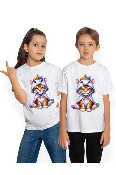 StoryGift Romania Children's T-shirt with a tiger in a unicorn costume, illustration, for children, playful, cheerful 10