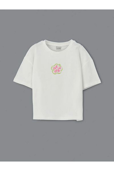 LC Waikiki Lcw kids ecru bicycle collar floral girl's t-shirt and shorts