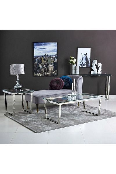 private house Silver center serving table with white clear glass