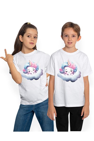 StoryGift Romania Tricou Copii Cu Un Unicorn Care Doarme, Ilustratie, Norisor, Ora De Culcare, Noapte, Epuiz