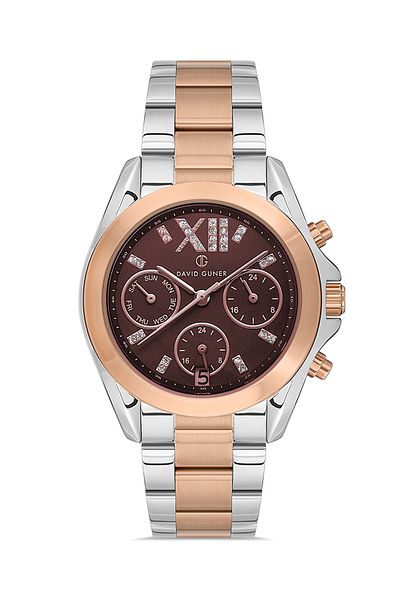 DAVID GUNER Rose White Coated Brown Dial Women's Wristwatch Dg-8650La-E6