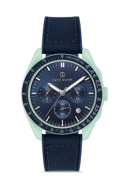 DAVID GUNER Men's Wristwatch with Blue Dial Polycarbonate Coated - Dg-8627Gd-Az3