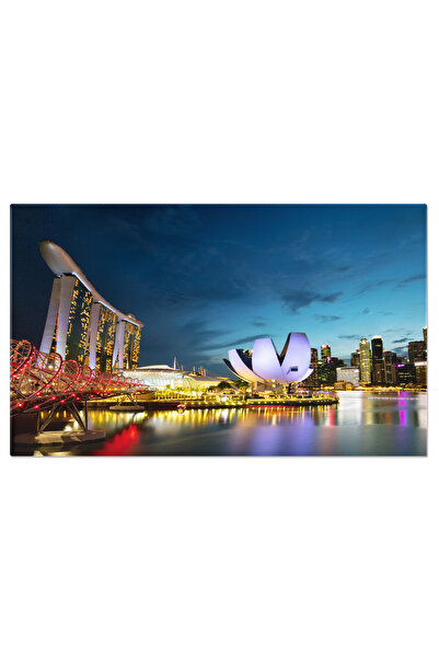 StoryGift Romania Tablou Canvas Silueta Orasului Singapore La Apus, Skyline, Pod, Cladiri, Helix, Hotel 4084