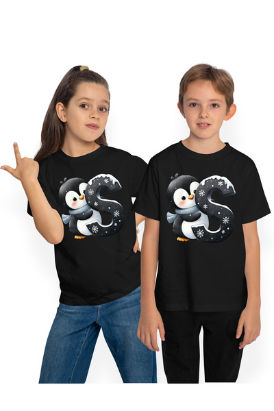 StoryGift Romania Tricou Copii Cu Un Pinguin Care Tine Litera "s", Ilustratie...