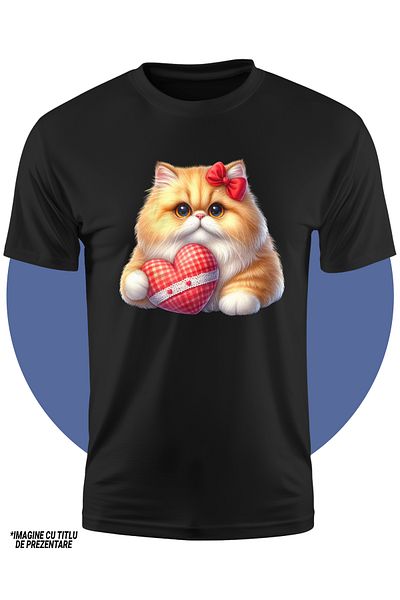 StoryGift Romania Children's T-shirt with an orange kitten, illustration, holding a heart, bow, for the lover