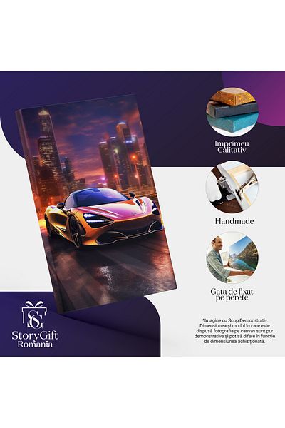 StoryGift Romania Tablou Canvas: Masina De Lux Mclaren - Seara Oras Zgarie-nori Sosea Pictura Digitala