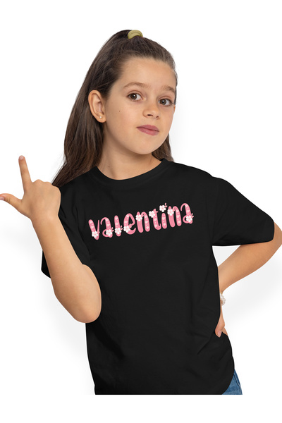 StoryGift Romania Tricou Copii Fete Cu Numele Valentina, Flori, Colorat, Roz,...